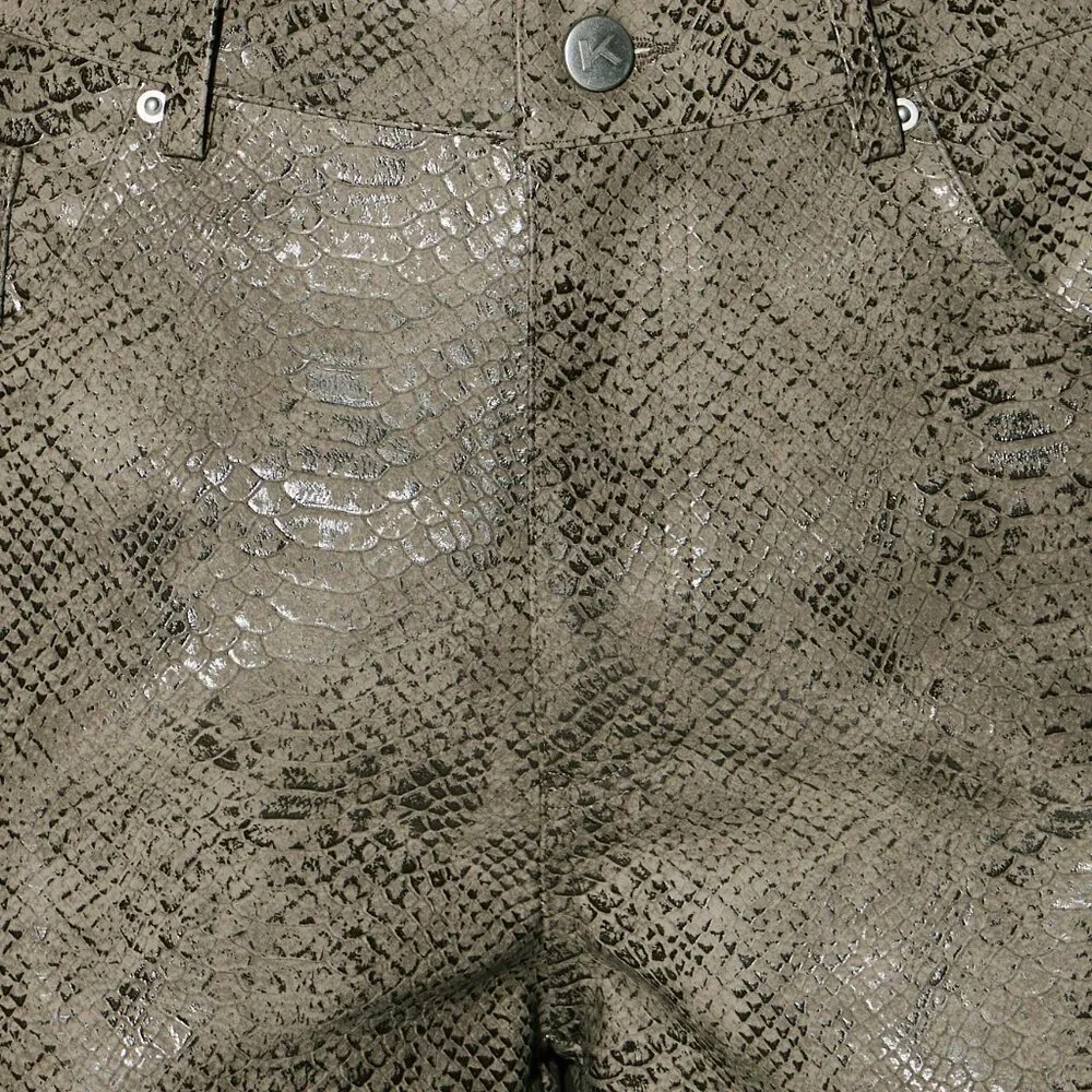 Brown Casual Women's Faux Leather Snake Print Bermuda Shorts